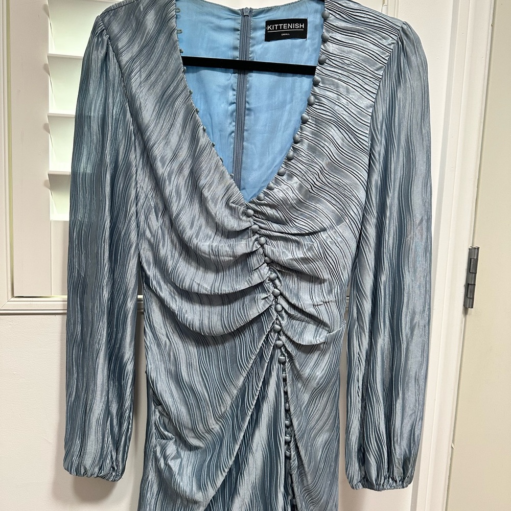 Kittenish Blue Ruched Mini Dress